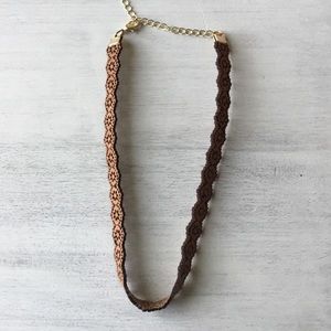 Camel faux leather flower choker